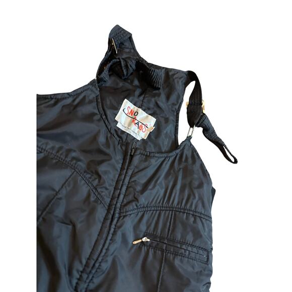 Vintage 70s 80s Ski Bib Snow Rag Bib Suit Pants Black Apres retro Womens 12 - Picture 3 of 6